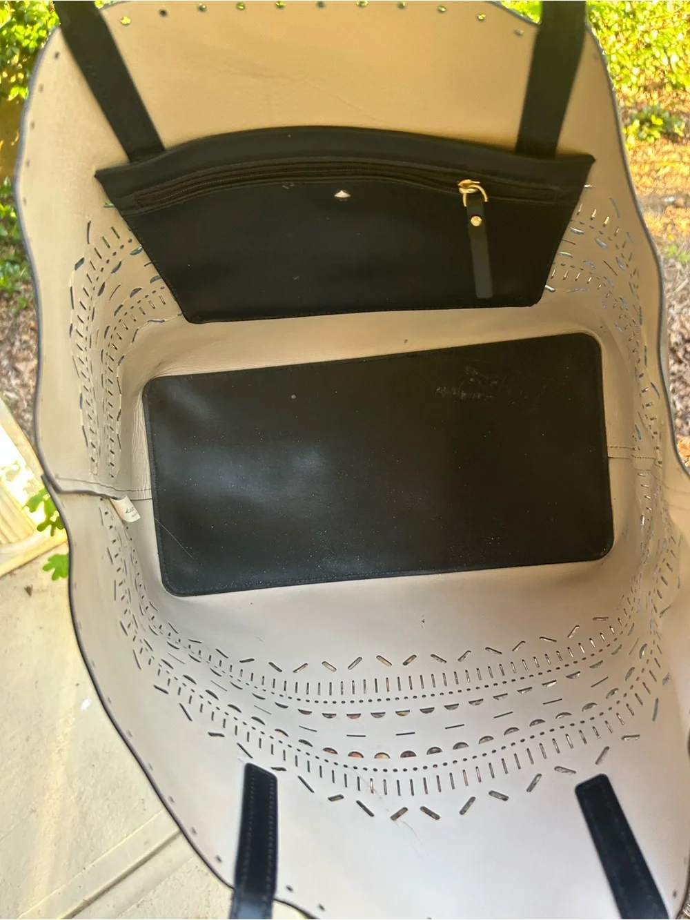 Kate Spade Harmony Metro Black White Reversible Perforated Leather Tote Bag